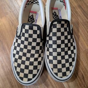 Vans Mens Slip-On Checkerboard Sneakers - Black & White